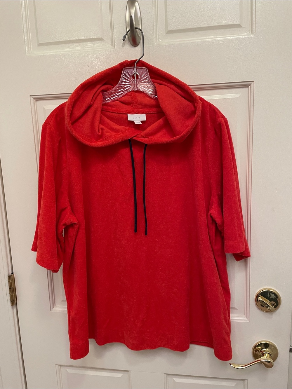 J.Jill Fit contrasted drawstring shirt sleeve terry hoodie size L